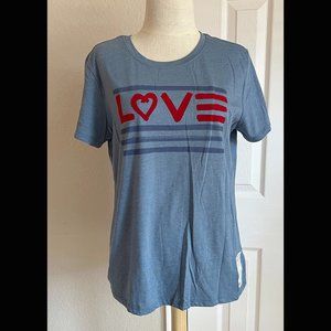 EV1 LOVE Flag S/S Tee for Women in Chambray Blue, NWT, Size Large